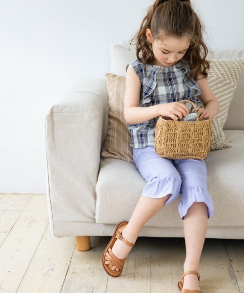 kidsチェックフリルノースリーブブラウス