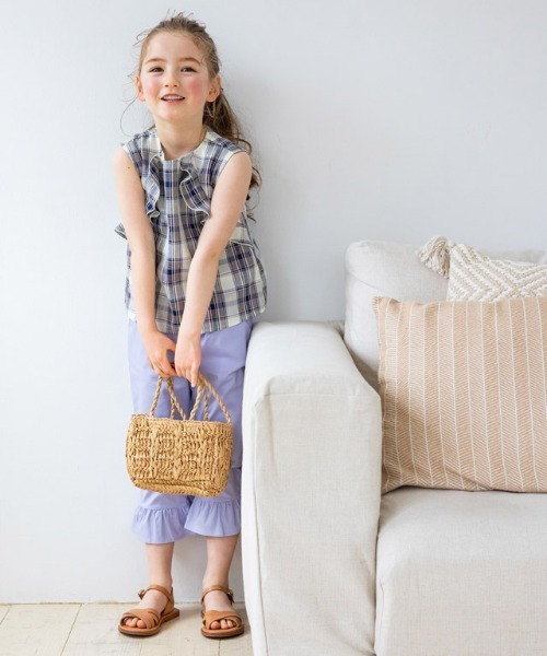 kidsチェックフリルノースリーブブラウス