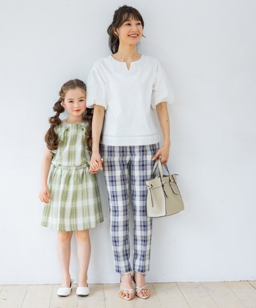 lulpini（ルルピー二）の「kids　チェックフリルノースリーブブラウス（Tシャツ/カットソー・キッズ・ミント/ネイビー・S/M/L）」の15枚目の写真