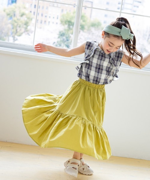 lulpini（ルルピー二）の「kids　チェックフリルノースリーブブラウス（Tシャツ/カットソー・キッズ・ミント/ネイビー・S/M/L）」の22枚目の写真