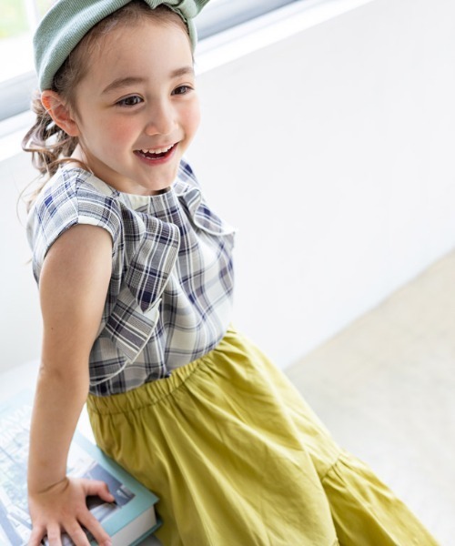 lulpini（ルルピー二）の「kids　チェックフリルノースリーブブラウス（Tシャツ/カットソー・キッズ・ミント/ネイビー・S/M/L）」の21枚目の写真