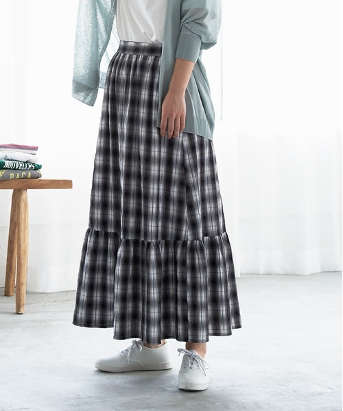 LBC（エルビーシー）の「チェック楊柳ティアードスカート（スカート・レディース・ブラック/ネイビー/グリーン・M）」の18枚目の写真