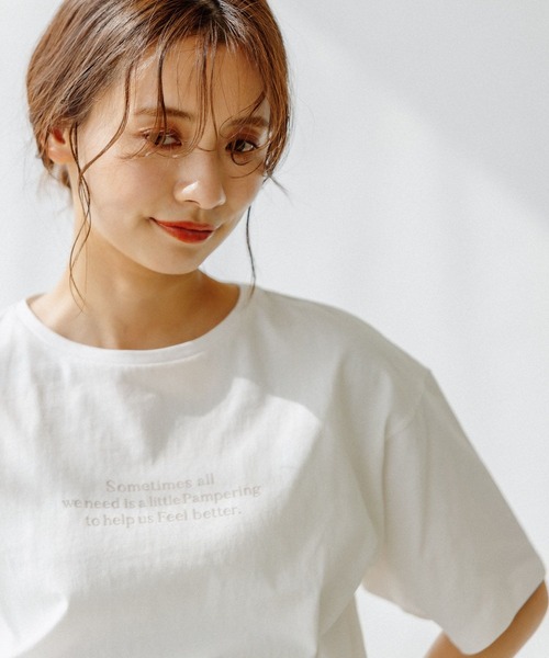 mysty woman(ミスティウーマン)の「ロゴプリントTシャツ 285711(Tシャツ/カットソー・レディース・オフホワイト/オレンジ/チャコール・FREE)」の5枚目の写真