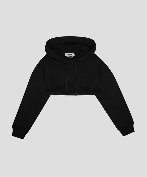 MSGM ブラック フード付き クロップドパーカー トレーナーS MSGM MSGM ブラック フード付き クロップドパーカー トレーナーS MSGM