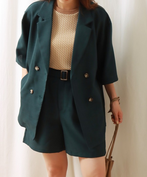 libelle more(リベル モア)の「ドライタッチ ダブルジャケットセットアップ(セットアップ・レディース・ベージュ/チャコールグレー/グリーン・L/M)」の3枚目の写真