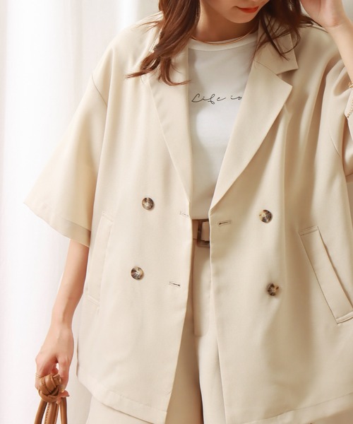 libelle more(リベル モア)の「ドライタッチ ダブルジャケットセットアップ(セットアップ・レディース・ベージュ/チャコールグレー/グリーン・L/M)」の6枚目の写真