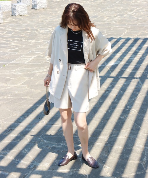 libelle more(リベル モア)の「ドライタッチ ダブルジャケットセットアップ(セットアップ・レディース・ベージュ/チャコールグレー/グリーン・L/M)」の7枚目の写真