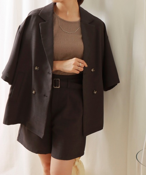 libelle more(リベル モア)の「ドライタッチ ダブルジャケットセットアップ(セットアップ・レディース・ベージュ/チャコールグレー/グリーン・L/M)」の10枚目の写真