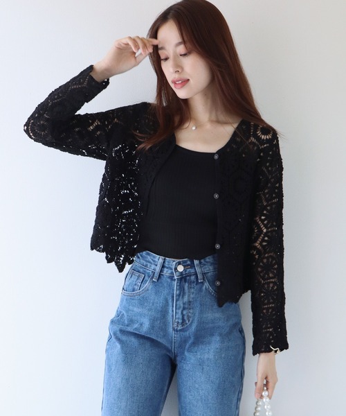 BLUEEAST（ブルーイースト）の「モチーフクロシェレースカーディガン（カーディガン/ボレロ・レディース・アイボリー/ベージュ/ブラック/ブラック系/ベージュ系/ホワイト系・MEDIUM）」の3枚目の写真