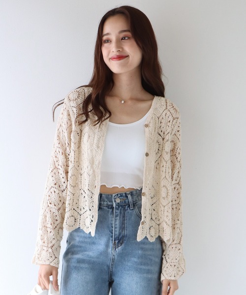 BLUEEAST（ブルーイースト）の「モチーフクロシェレースカーディガン（カーディガン/ボレロ・レディース・アイボリー/ベージュ/ブラック/ブラック系/ベージュ系/ホワイト系・MEDIUM）」の15枚目の写真