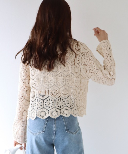 BLUEEAST（ブルーイースト）の「モチーフクロシェレースカーディガン（カーディガン/ボレロ・レディース・アイボリー/ベージュ/ブラック/ブラック系/ベージュ系/ホワイト系・MEDIUM）」の18枚目の写真