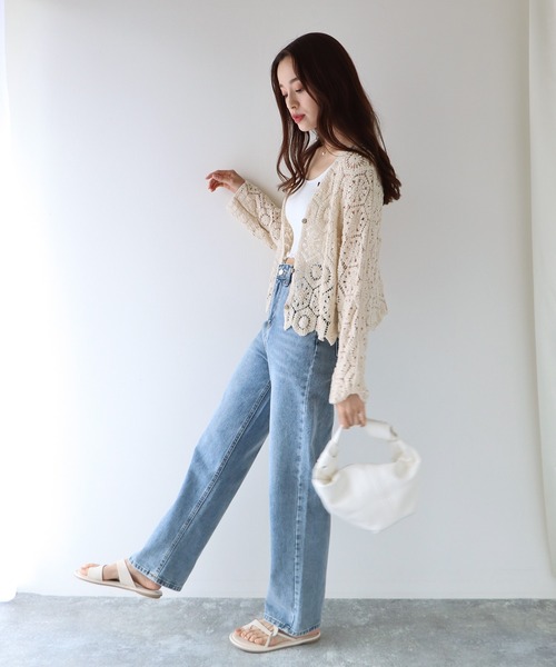 courrèges ライトブルー レースカーディガン 半袖 ssg0300-m.jpg