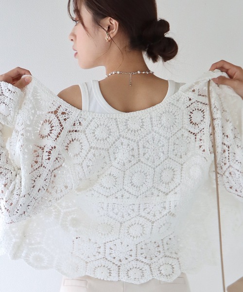 BLUEEAST（ブルーイースト）の「モチーフクロシェレースカーディガン（カーディガン/ボレロ・レディース・アイボリー/ベージュ/ブラック/ブラック系/ベージュ系/ホワイト系・MEDIUM）」の13枚目の写真