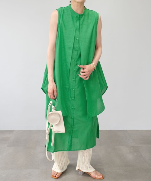 ANDJ(アンドジェイ)の「スラブジョーゼットレイヤード風ワンピース(シャツワンピース・レディース・ホワイト/オレンジ系その他/ブラック/グリーン・M)」の1枚目の写真