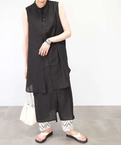 ANDJ(アンドジェイ)の「スラブジョーゼットレイヤード風ワンピース(シャツワンピース・レディース・ホワイト/オレンジ系その他/ブラック/グリーン・M)」の5枚目の写真