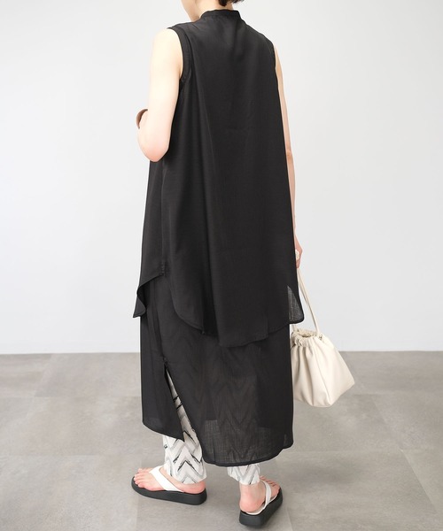 ANDJ(アンドジェイ)の「スラブジョーゼットレイヤード風ワンピース(シャツワンピース・レディース・ホワイト/オレンジ系その他/ブラック/グリーン・M)」の9枚目の写真