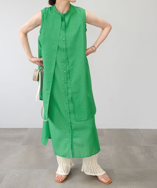 ANDJ(アンドジェイ)の「スラブジョーゼットレイヤード風ワンピース(シャツワンピース・レディース・ホワイト/オレンジ系その他/ブラック/グリーン・M)」の21枚目の写真