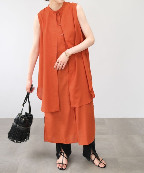 ANDJ(アンドジェイ)の「スラブジョーゼットレイヤード風ワンピース(シャツワンピース・レディース・ホワイト/オレンジ系その他/ブラック/グリーン・M)」の6枚目の写真