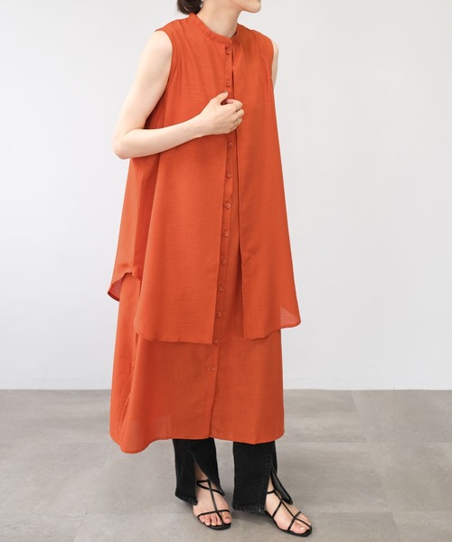 ANDJ(アンドジェイ)の「スラブジョーゼットレイヤード風ワンピース(シャツワンピース・レディース・ホワイト/オレンジ系その他/ブラック/グリーン・M)」の18枚目の写真