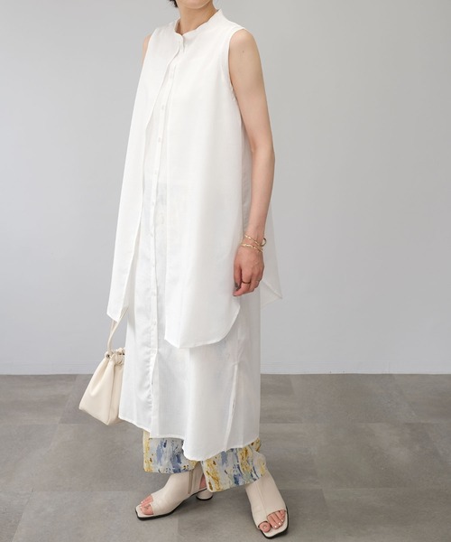 ANDJ(アンドジェイ)の「スラブジョーゼットレイヤード風ワンピース(シャツワンピース・レディース・ホワイト/オレンジ系その他/ブラック/グリーン・M)」の7枚目の写真