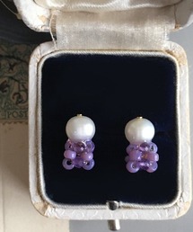 【malle la brocante/マルラブロカント】誕生石と淡水パールのプチピアス(チタン)