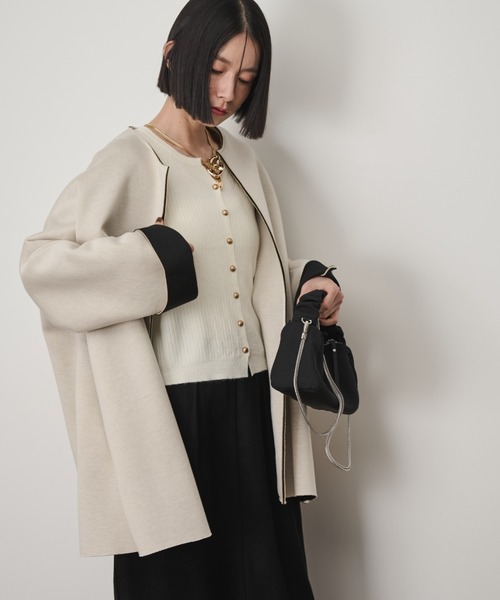 ガランス アイボリー＆ブラック コットン編みジャケット CATEGORY アウター | CALENDRIER online store