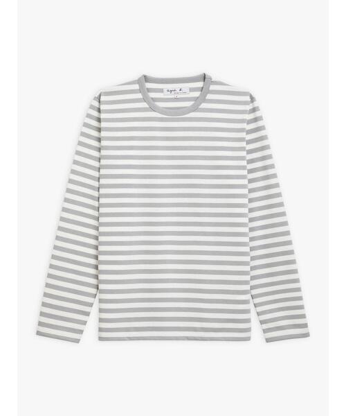アニエスベー 白と薄紫のストライプ 長袖Tシャツ agnes b.(アニエスベー)の「J008 TS ボーダーTシャツ(Tシャツ