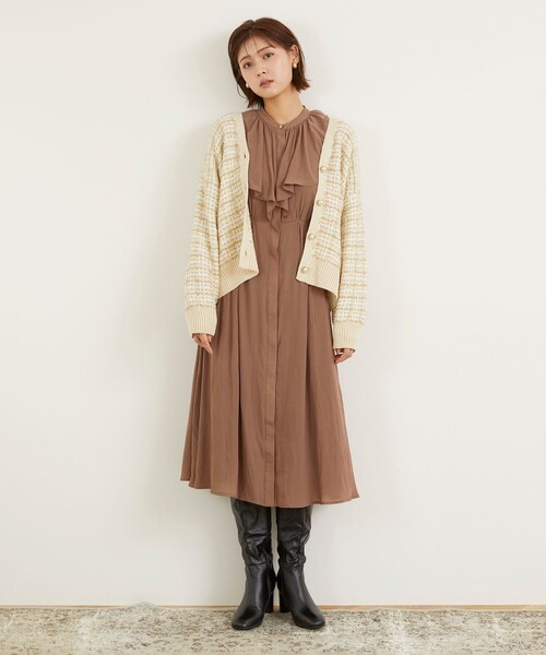 Feroux（フェルゥ）の「ツイードライク カーディガン（カーディガン/ボレロ・レディース・ライトグレー系1/ホワイト系1/ブラック系1/ブラック系・F）」の9枚目の写真
