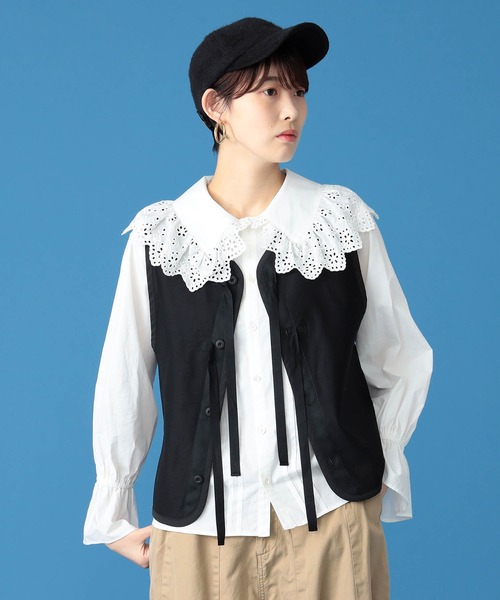 BeAMS DOT(ビームスドット)の「【WEB限定】BeAMS DOT / ベスト×フリルブラウスSET(ベスト・レディース・オリーブ/ベージュ/ブラック・S/M/L)」の7枚目の写真