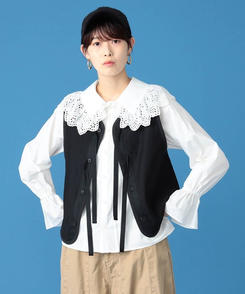 BeAMS DOT(ビームスドット)の「【WEB限定】BeAMS DOT / ベスト×フリルブラウスSET(ベスト・レディース・オリーブ/ベージュ/ブラック・S/M/L)」の8枚目の写真