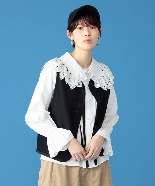 BeAMS DOT(ビームスドット)の「【WEB限定】BeAMS DOT / ベスト×フリルブラウスSET(ベスト・レディース・オリーブ/ベージュ/ブラック・S/M/L)」の6枚目の写真