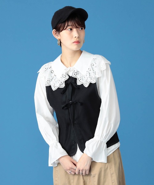 BeAMS DOT(ビームスドット)の「【WEB限定】BeAMS DOT / ベスト×フリルブラウスSET(ベスト・レディース・オリーブ/ベージュ/ブラック・S/M/L)」の5枚目の写真