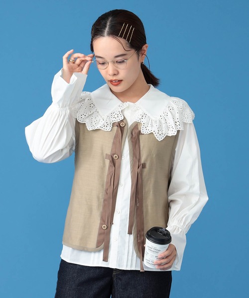 BeAMS DOT(ビームスドット)の「【WEB限定】BeAMS DOT / ベスト×フリルブラウスSET(ベスト・レディース・オリーブ/ベージュ/ブラック・S/M/L)」の14枚目の写真