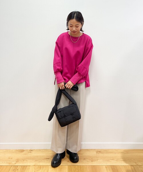 OPAQUE.CLIP（オペークドットクリップ）の「◆【ネオサーモ】裏起毛ツイル ワイドパンツ（その他パンツ・レディース・ブラック/オフホワイト/ブルー/グレー系・34/36/38/40/42）」の12枚目の写真