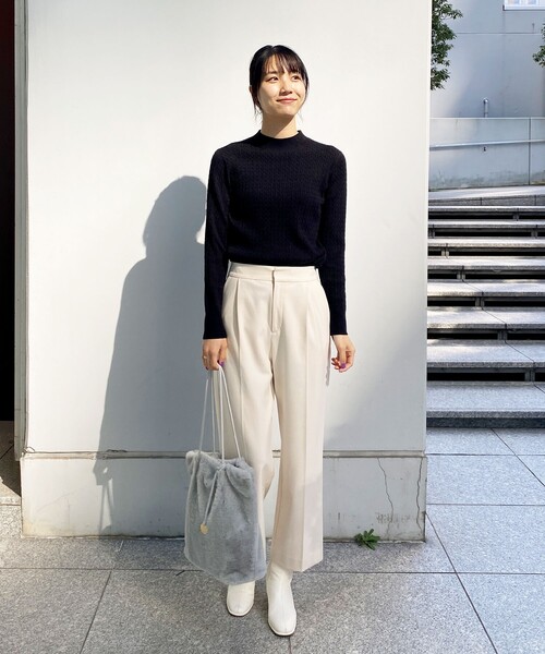 OPAQUE.CLIP（オペークドットクリップ）の「◆【ネオサーモ】裏起毛ツイル ワイドパンツ（その他パンツ・レディース・ブラック/オフホワイト/ブルー/グレー系・34/36/38/40/42）」の15枚目の写真