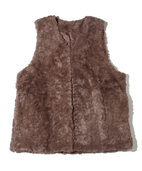 値下げ♡goaファー付きブラウンブルゾン　ベスト　袖なし ファーベスト 秋冬 ロング丈 毛皮ベスト レディース チョッキ ベスト
