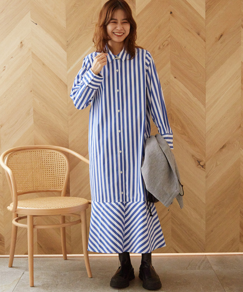 ストライプロングシャツワンピース（ワンピース）｜JOURNAL