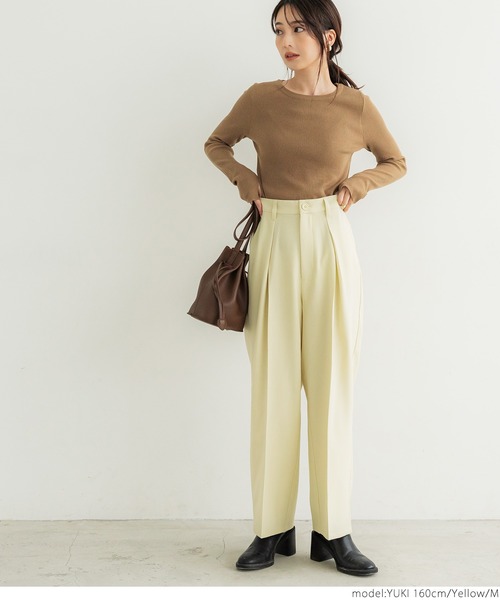 coca（coca）（コカ）の「ウールタッチカルゼインタックパンツ（スラックス・レディース・アイボリー/ブラック/イエロー/グリーン・M/L）」の22枚目の写真