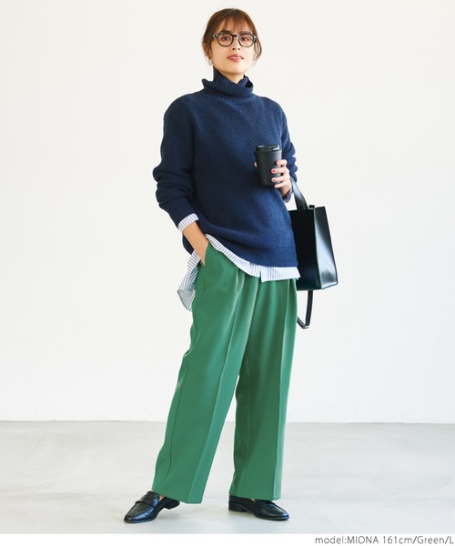 coca（coca）（コカ）の「ウールタッチカルゼインタックパンツ（スラックス・レディース・アイボリー/ブラック/イエロー/グリーン・M/L）」の7枚目の写真