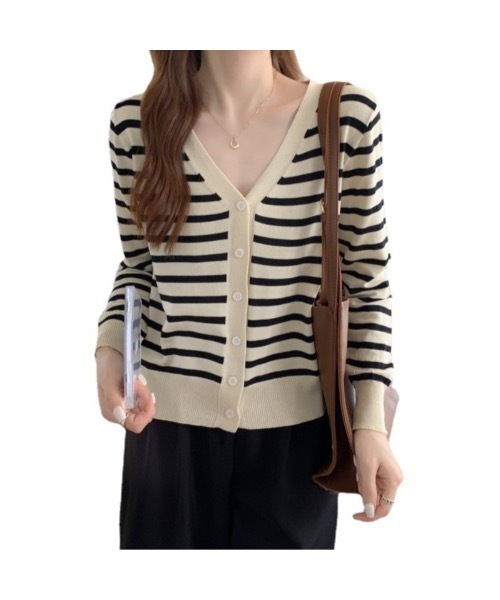 Burner（バーナー）の「【OKUOKU　0909】Vネック ボーダー カーディガン　oku-tops-689421275852-169（カーディガン/ボレロ・レディース・C/A/B・FREE）」の5枚目の写真