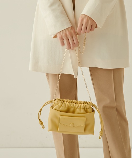 PAPILLONNER（パピヨネ）の「【OT】ドロストチェーンショルダー/PAPILLONNER/パピヨネ（ショルダーバッグ・レディース・レモンイエロー/ブラック/ホワイト・FREE）」の5枚目の写真