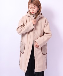 Chumandor フェイクウール×ひょうたんキルト切替フード付きコート
