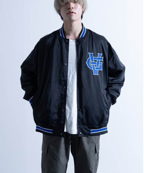 NYLAUS（ナイラス）の「メモリー 裏タフタ ロゴ刺繍 ルーズスタジャン（スタジャン・メンズ・ホワイト/ブラック/ブルー/グリーン・L/LL/M）」の2枚目の写真