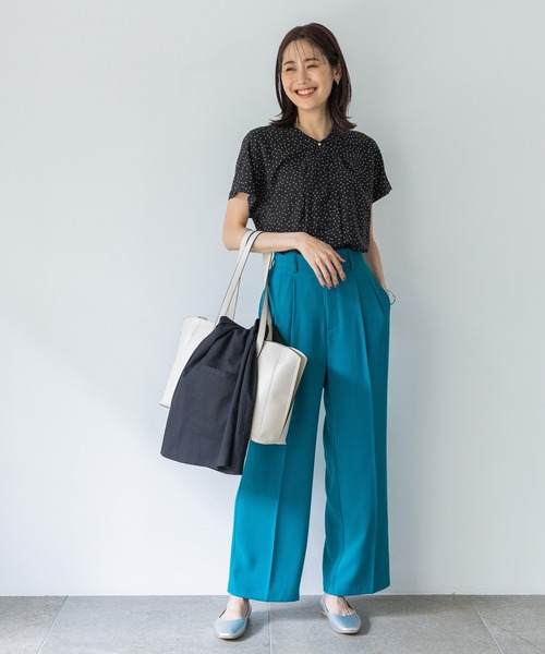 【新品】シルクコットンニットトップ ブルー セール】ウツクシルエットワイドパンツ/163434（その他パンツ