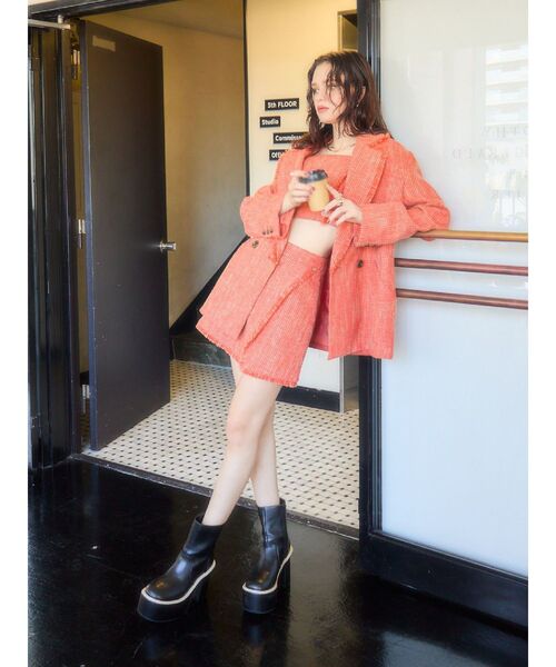 EVRIS(エヴリス)の「ツイードビスチェ【セットアップ着用可能】(キャミソール・レディース・ブルー/グリーン/オレンジ・FREE)」の15枚目の写真