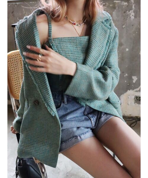 EVRIS(エヴリス)の「ツイードビスチェ【セットアップ着用可能】(キャミソール・レディース・ブルー/グリーン/オレンジ・FREE)」の19枚目の写真