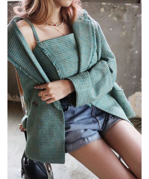 EVRIS(エヴリス)の「ツイードビスチェ【セットアップ着用可能】(キャミソール・レディース・ブルー/グリーン/オレンジ・FREE)」の20枚目の写真