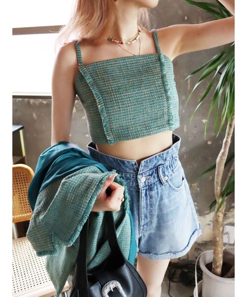 EVRIS(エヴリス)の「ツイードビスチェ【セットアップ着用可能】(キャミソール・レディース・ブルー/グリーン/オレンジ・FREE)」の22枚目の写真