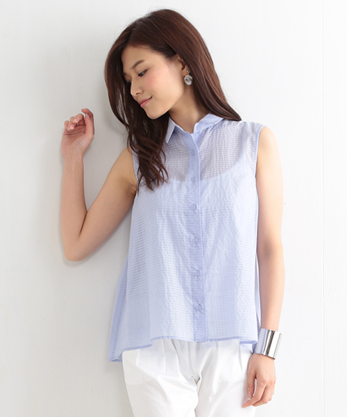 BEAMS LIGHTS Women's（ビームスライツ ウィメンズ）の「BEAMS LIGHTS / シアシャドウ チェックシャツ（シャツ/ブラウス・レディース・オフホワイト/サックスブルー/ネイビー・36/38）」の3枚目の写真