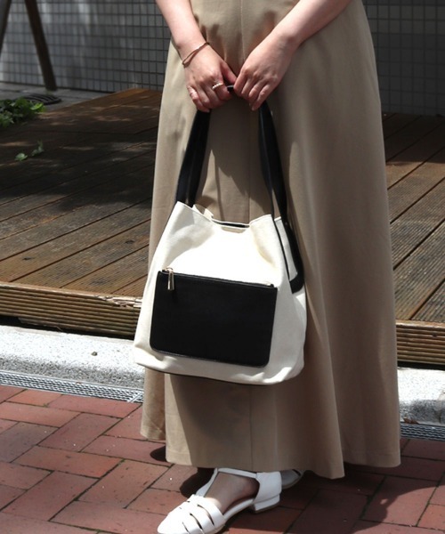 T・S・L（ティーエスエル）の「ハンプ×合皮バケツ型トートバッグ（トートバッグ・レディース・ミント/イエロー/ブラウン/ブラック・FREE）」の2枚目の写真